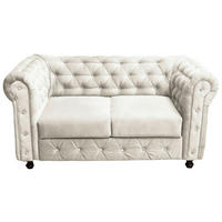 CHESTERFIELD-SOFA in Samt Creme  - Wengefarben/Creme, Basics, Holz/Textil (168/80/90cm) - P & B