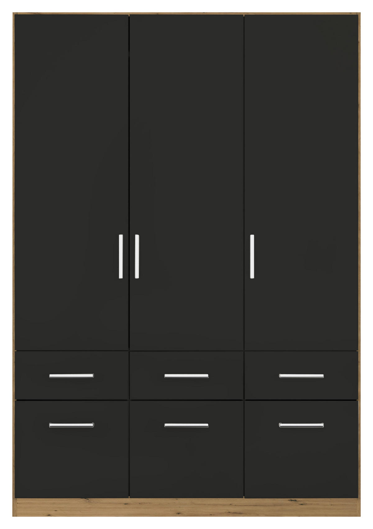 DREHTÜRENSCHRANK 136/197/54 cm 3-türig Grau, Eiche Artisan  - Chromfarben/Eiche Artisan, MODERN, Holzwerkstoff/Kunststoff (136/197/54cm) - Rauch Möbel