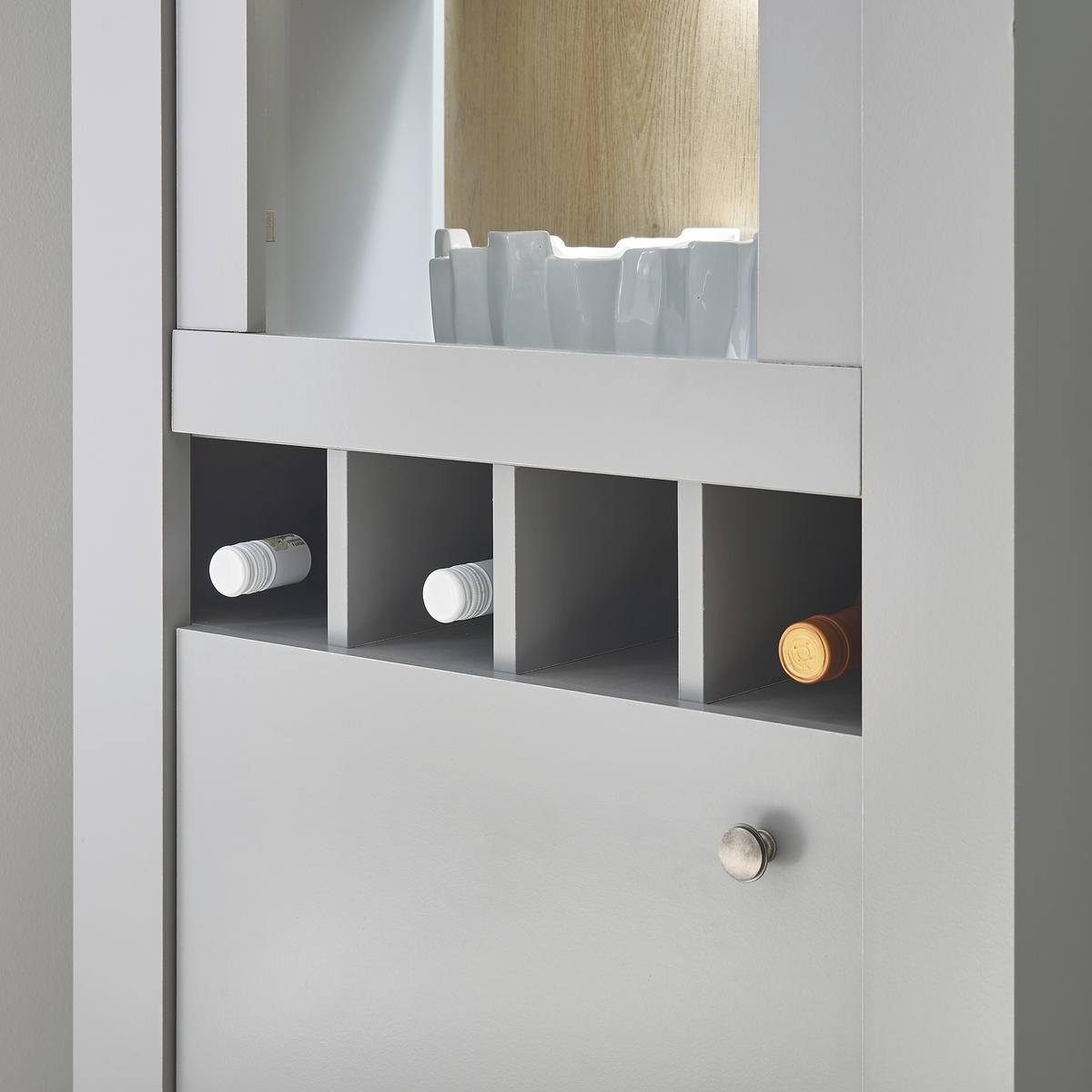 WOHNWAND 4-teilig  in Eichefarben, Hellgrau  326/201/44 cm  - Eichefarben/Silberfarben, Design, Holzwerkstoff/Metall (326/201/44cm) - MID.YOU