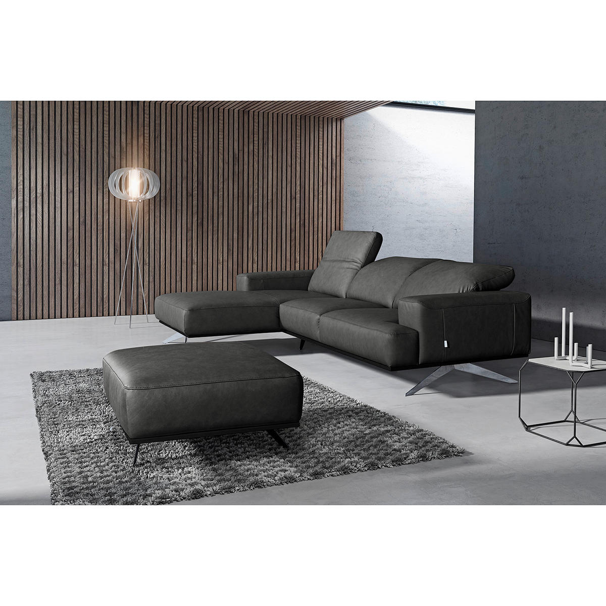 ECKSOFA  in Echtleder Schwarz  187/295 cm  - Chromfarben/Schwarz, Design, Leder/Metall (187/295cm) - Livetastic