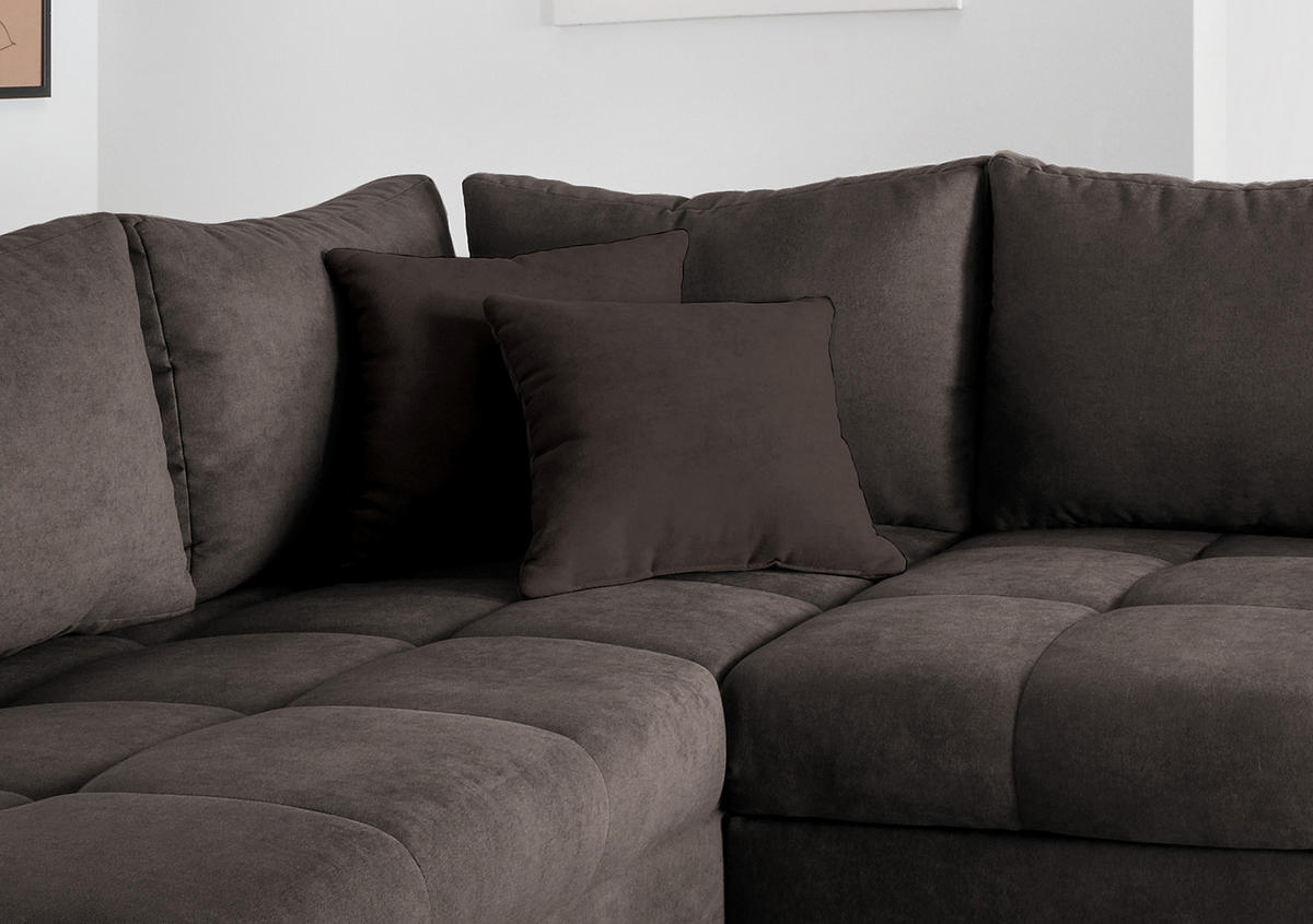 ECKSCHLAFSOFA Dunkelbraun Mikrofaser  - Dunkelbraun/Silberfarben, Design, Holz/Textil (202/298cm) - MID.YOU