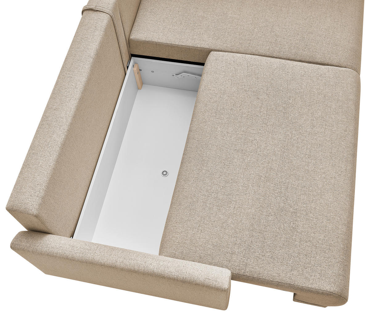 ECKSOFA MILOS Beige Flachgewebe, Struktur Rückenkissen, Bettkasten, Schlaffunktion, Rücken echt  - Beige/Naturfarben, Design, Textil (224/148cm) - P & B