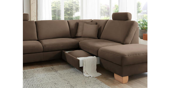 ECKSOFA in Mikrofaser Dunkelbraun  - Wildeiche/Dunkelbraun, Natur, Holz/Textil (286/236cm) - Voleo