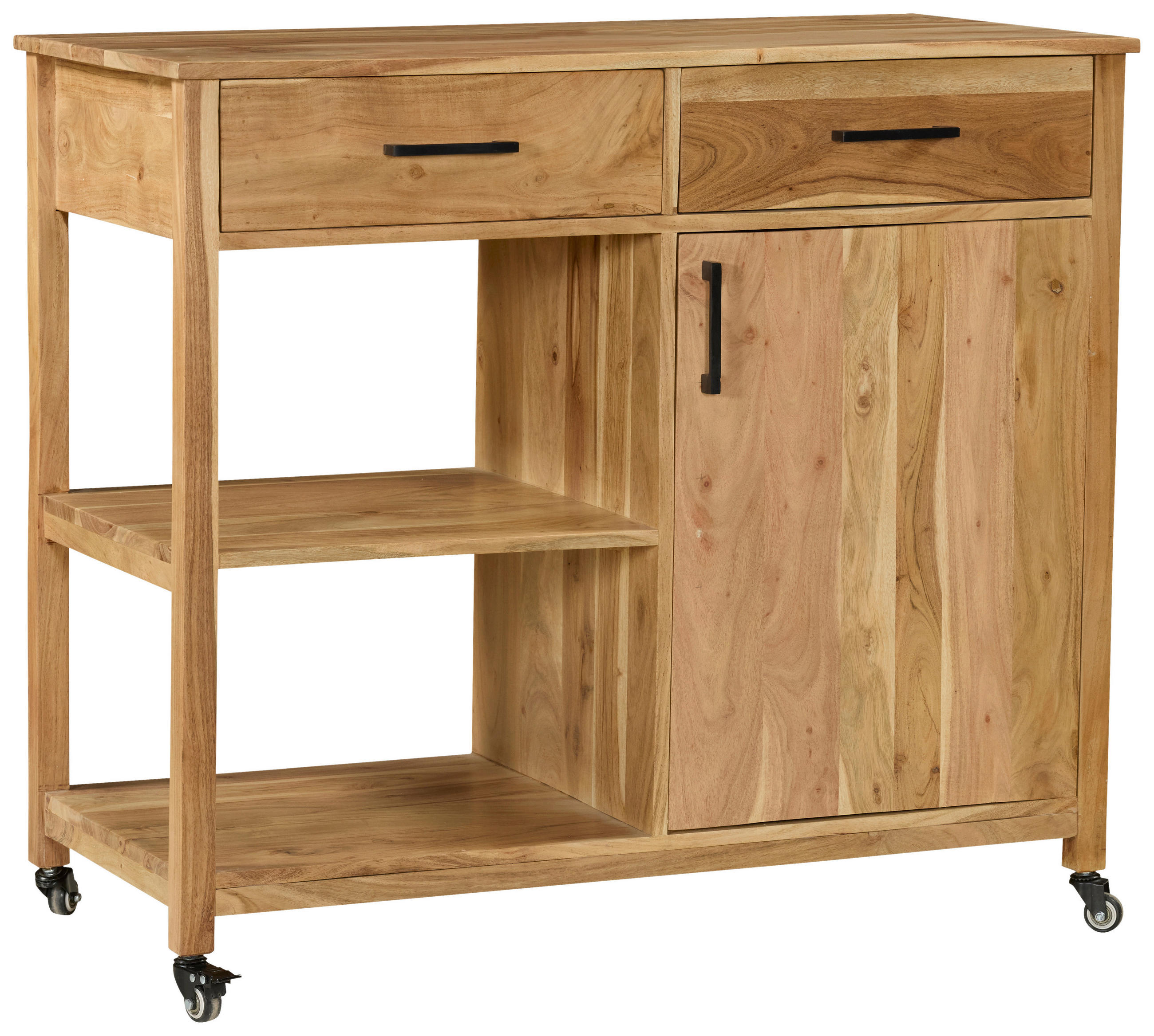 SERVIERWAGEN Akazie vollmassiv Akaziefarben  - Schwarz/Akaziefarben, Natur, Holz/Kunststoff (100/90/48cm) - Livetastic