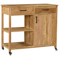 SERVIERWAGEN Akazie vollmassiv Akaziefarben  - Schwarz/Akaziefarben, Natur, Holz/Kunststoff (100/90/48cm) - Livetastic