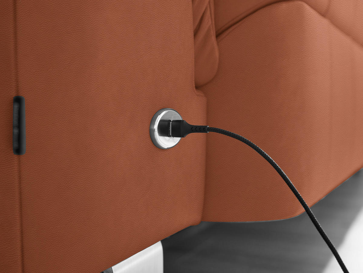 ECKSOFA in Echtleder Cognac  233/309 cm  - Edelstahlfarben/Cognac, Design, Leder/Metall (233/309cm) - Dieter Knoll