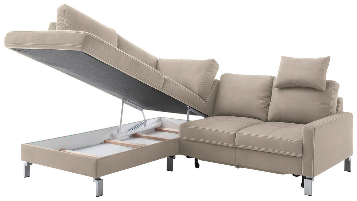 ECKSOFA in Mikrofaser Taupe  200/229 cm  - Taupe/Chromfarben, Design, Textil/Metall (200/229cm) - Pure Home Lifestyle