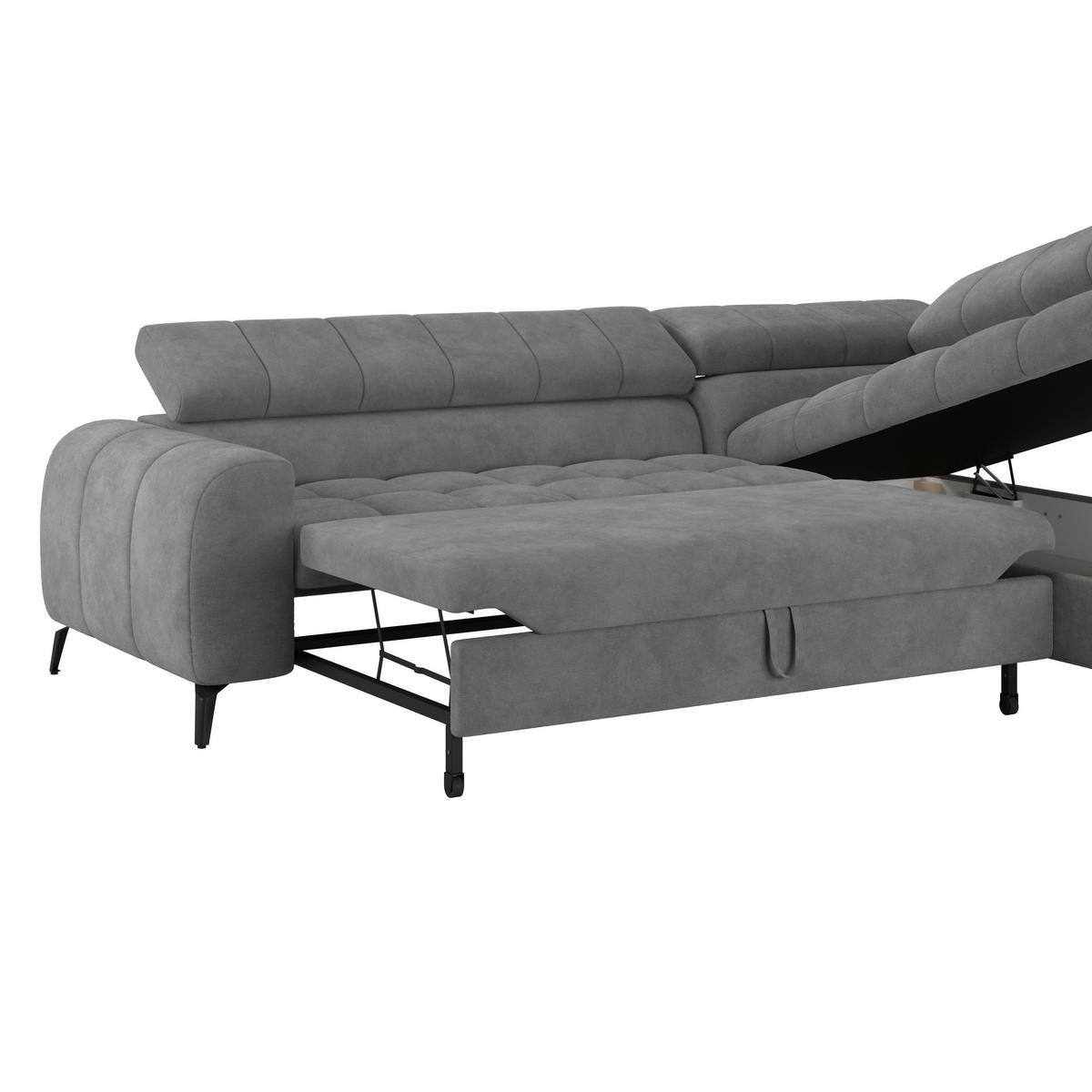 ECKSOFA Graublau Bettkasten, Rücken echt, Kopfteilverstellung  - Graublau/Schwarz, Trend, Kunststoff/Textil (261/203cm) - Livetastic