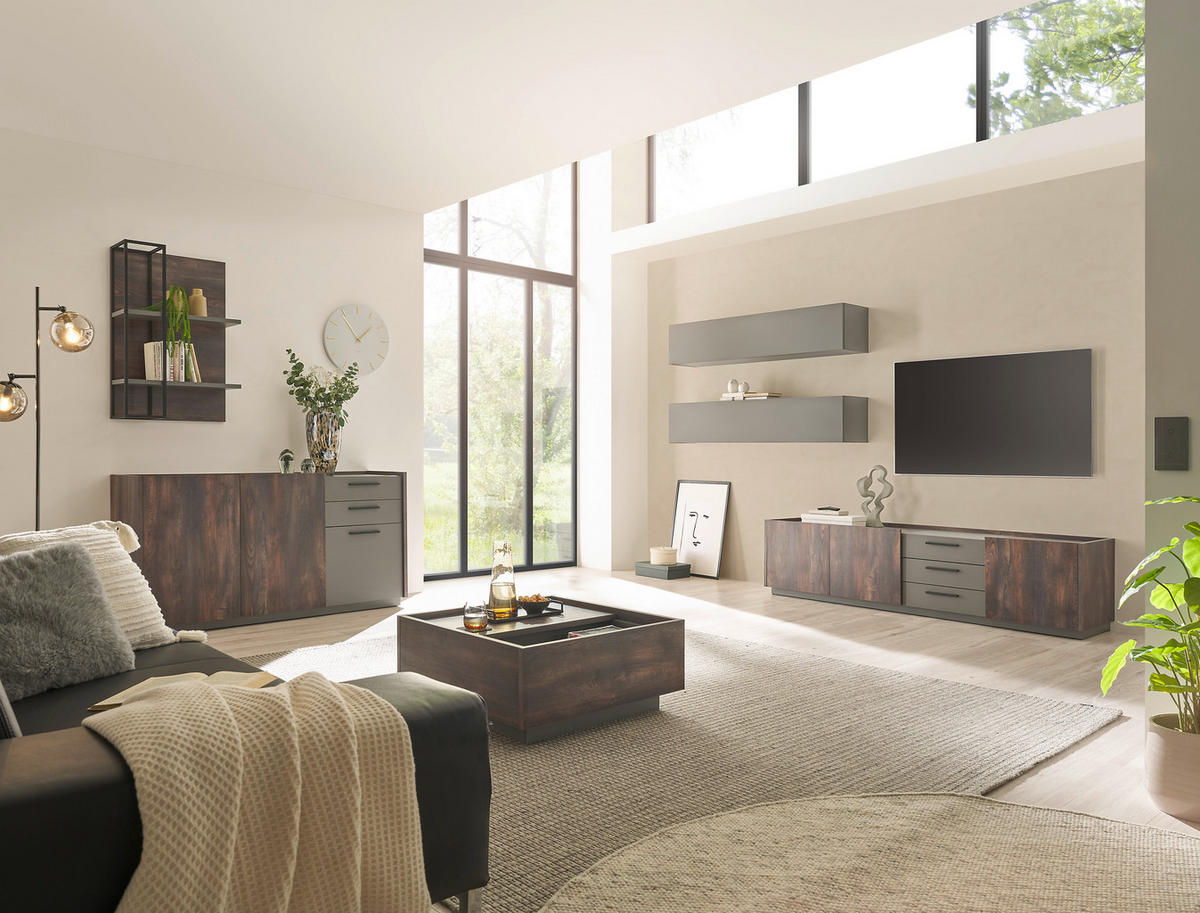 SIDEBOARD  in 152/80/45 cm  - Eichefarben/Anthrazit, Design, Holzwerkstoff/Metall (152/80/45cm) - MID.YOU