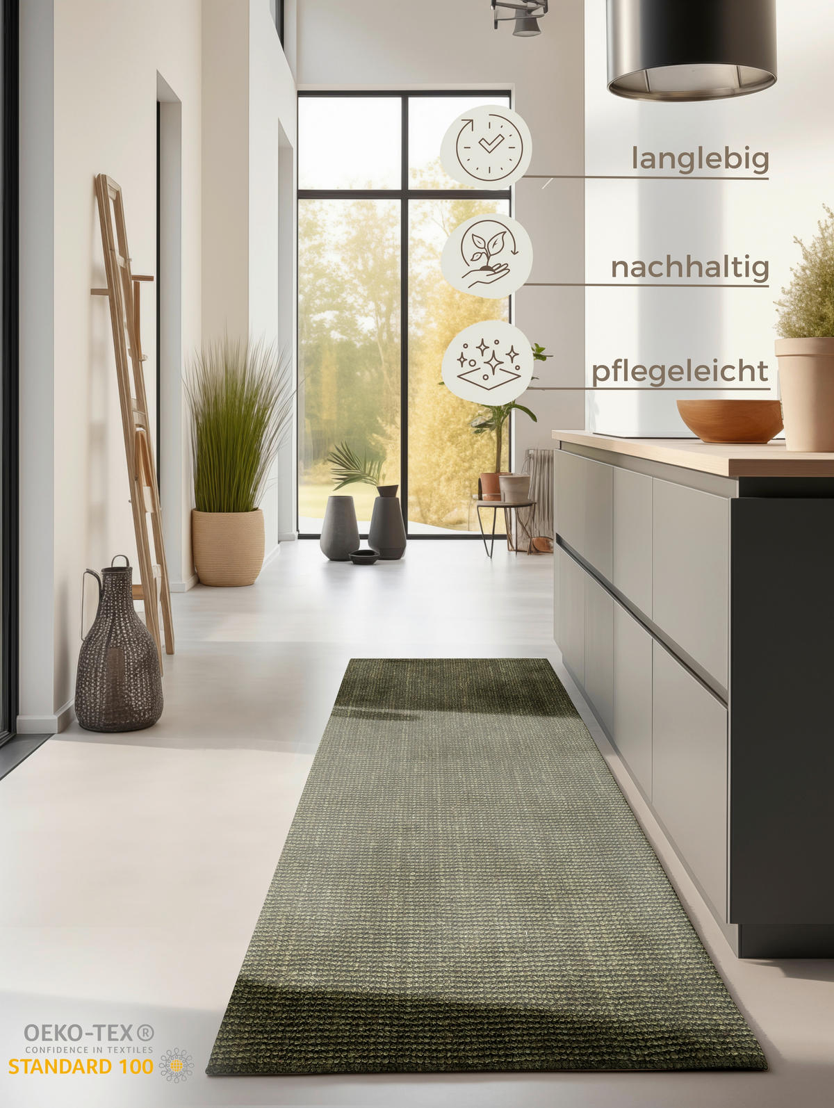 LÄUFER 80/200 cm Bouclé  - Olivgrün, Basics, Textil (80/200cm)