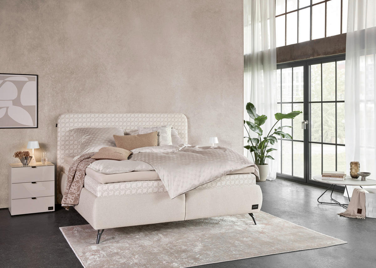 POLSTERBETT 180/200 cm,  in Sandfarben, gepolstertes Kopfteil, Lattenroste, Matratzen, H2 + H3 = mittel + fest  - Sandfarben/Schwarz, MODERN, Holz/Textil (180/200cm) - Joop!