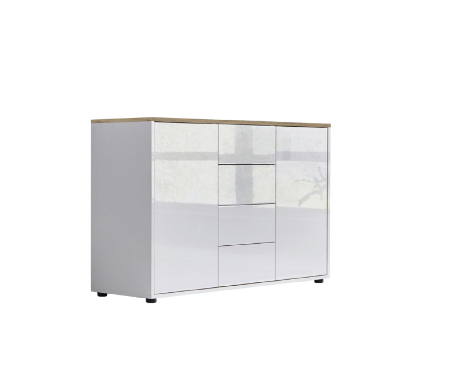 KOMODA, bílá, dub artisan, vysoce lesklá bílá, 105,5/73/33 cm - bílá/černá, Moderní, kompozitní dřevo/plast (105,5/73/33cm) - MID.YOU