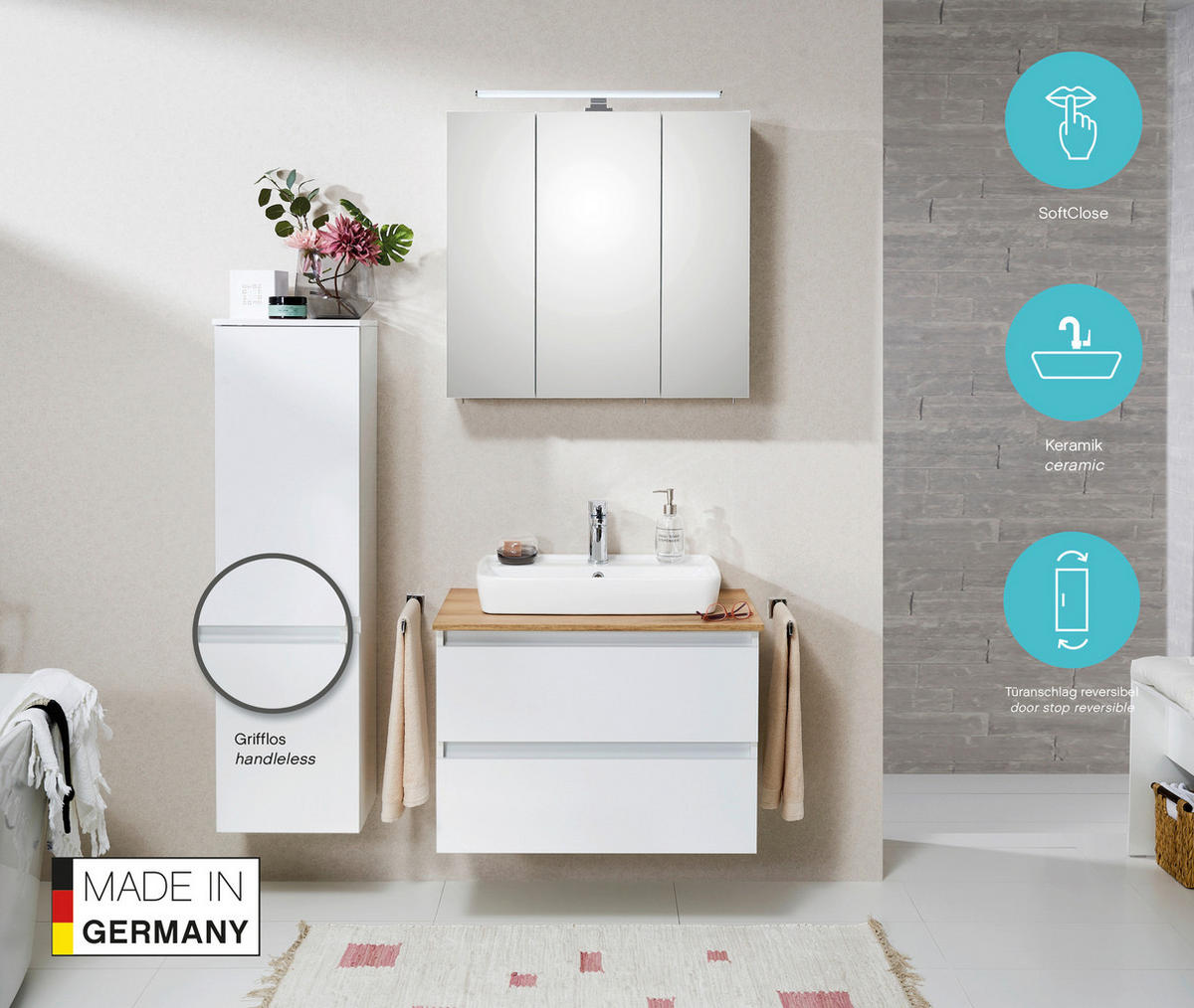 KOPALNICA  bela, barve hrasta  - barve hrasta/bela, Konvencionalno, leseni material (78cm) - Pelipal