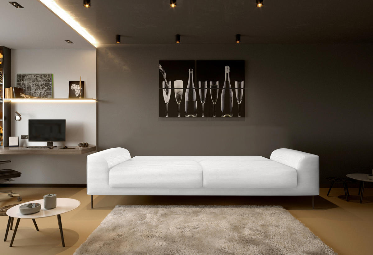SCHLAFSOFA in Cord Ecru  - Ecru/Schwarz, Design, Textil/Metall (250/89/105cm) - Welnova