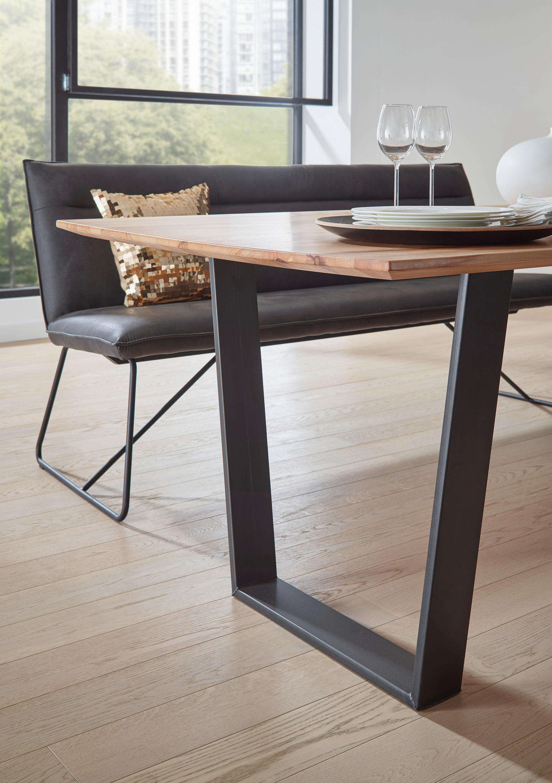 ESSTISCH in Holz, Metall 200/100/76 cm  - Buchefarben/Schwarz, Design, Holz/Metall (200/100/76cm) - Valnatura