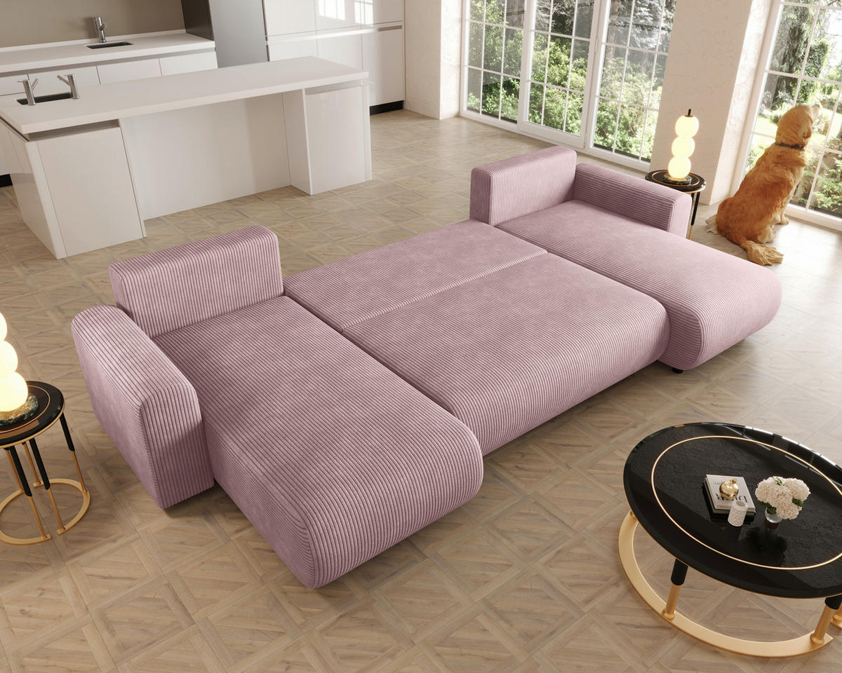 WOHNLANDSCHAFT  in Cord Rosa  - Schwarz/Rosa, KONVENTIONELL, Textil (152/318/152cm) - Xora