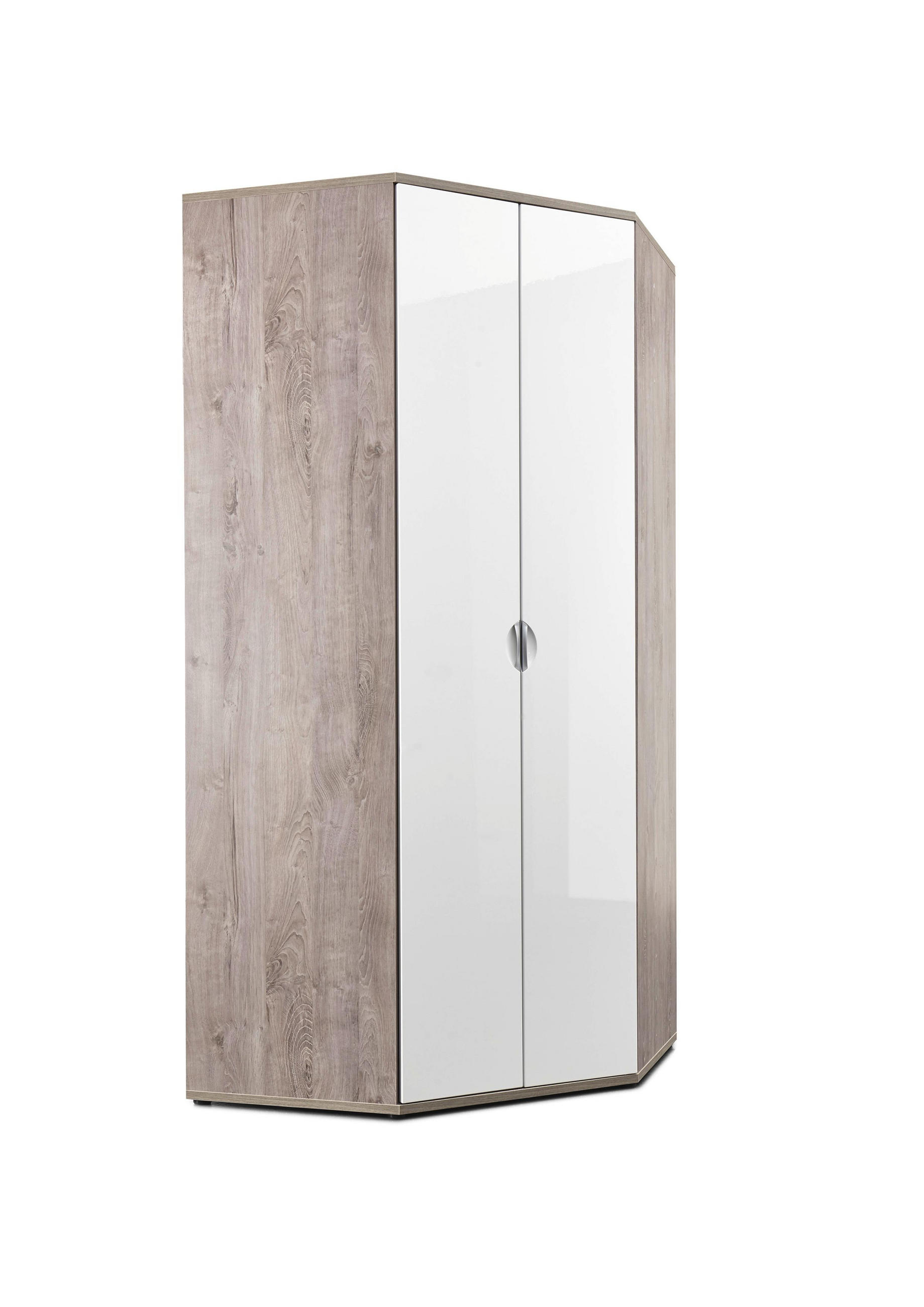 Eckschrank in Weiß, Eichefarben