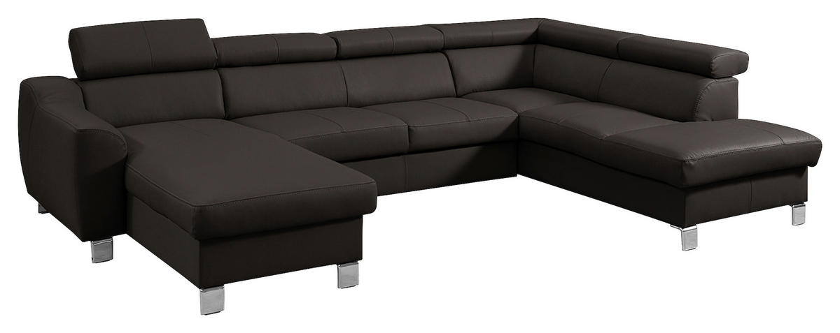 WOHNLANDSCHAFT in Lederlook Echtleder Dunkelbraun  - Chromfarben/Dunkelbraun, Design, Leder/Textil (175/315/208cm) - Livetastic