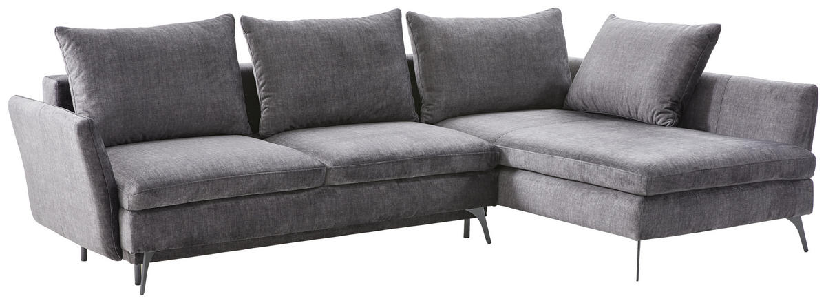 ECKSOFA inkl.Funktionen Dunkelgrau Flachgewebe  - Dunkelgrau/Schwarz, Design, Textil/Metall (282/182cm)