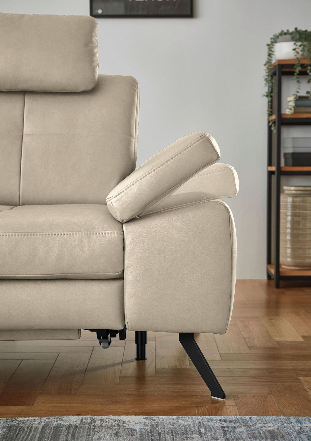 ECKSOFA in Lederlook, Mikrofaser Beige  - Beige/Schwarz, Design, Textil/Metall (194/261cm) - Beldomo System
