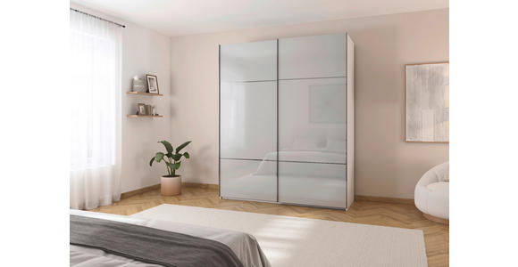 SCHWEBETÜRENSCHRANK 162/223/68 cm 2-türig Grau, Weiß - Chromfarben/Weiß, KONVENTIONELL, Glas/Holzwerkstoff (162/223/68cm) - Novel
