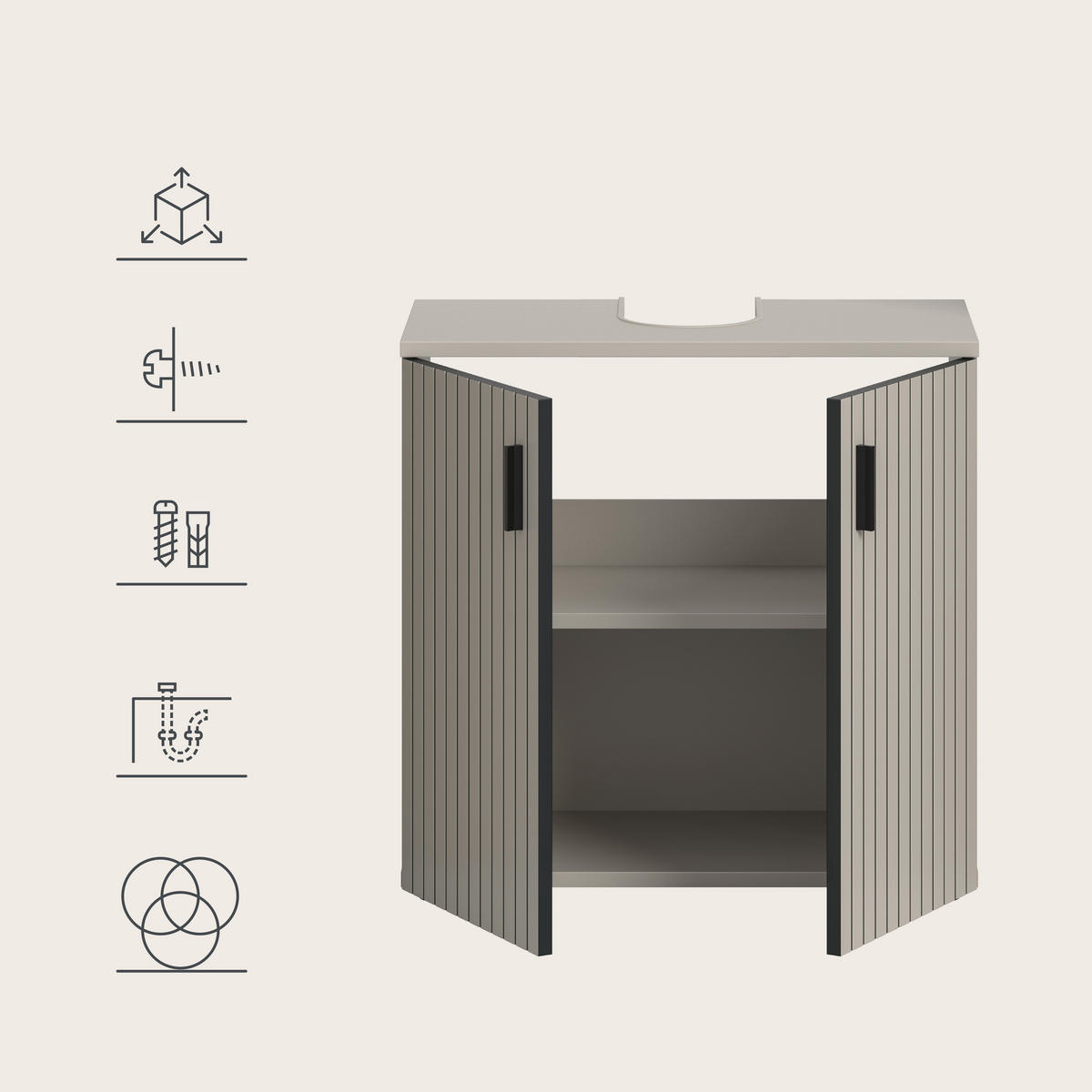 TVÄTTSTÄLLSUNDERSKÅP 60/59/30 cm  - svart/kashmir, Trend, trämaterial/plast (60/59/30cm) - MID.YOU
