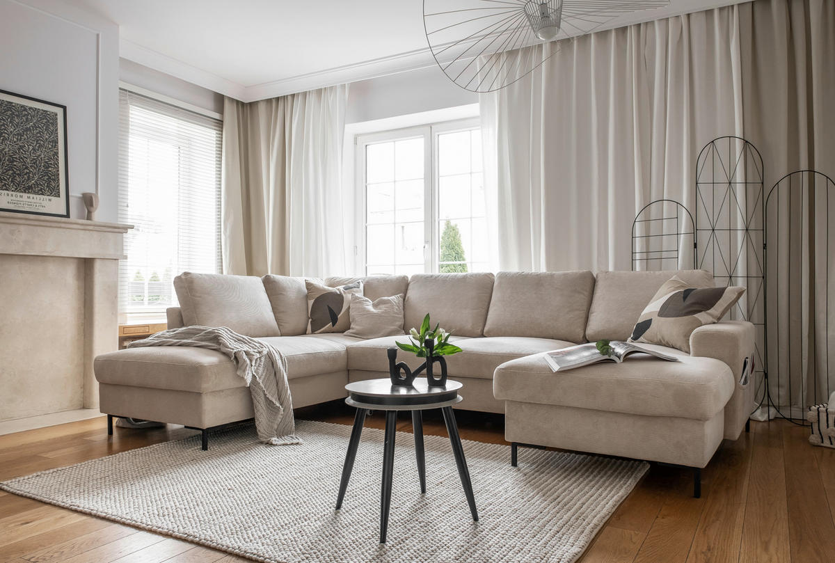 WOHNLANDSCHAFT Beige Cord  - Beige/Schwarz, Design, Textil/Metall (197/303/148cm) - MID.YOU