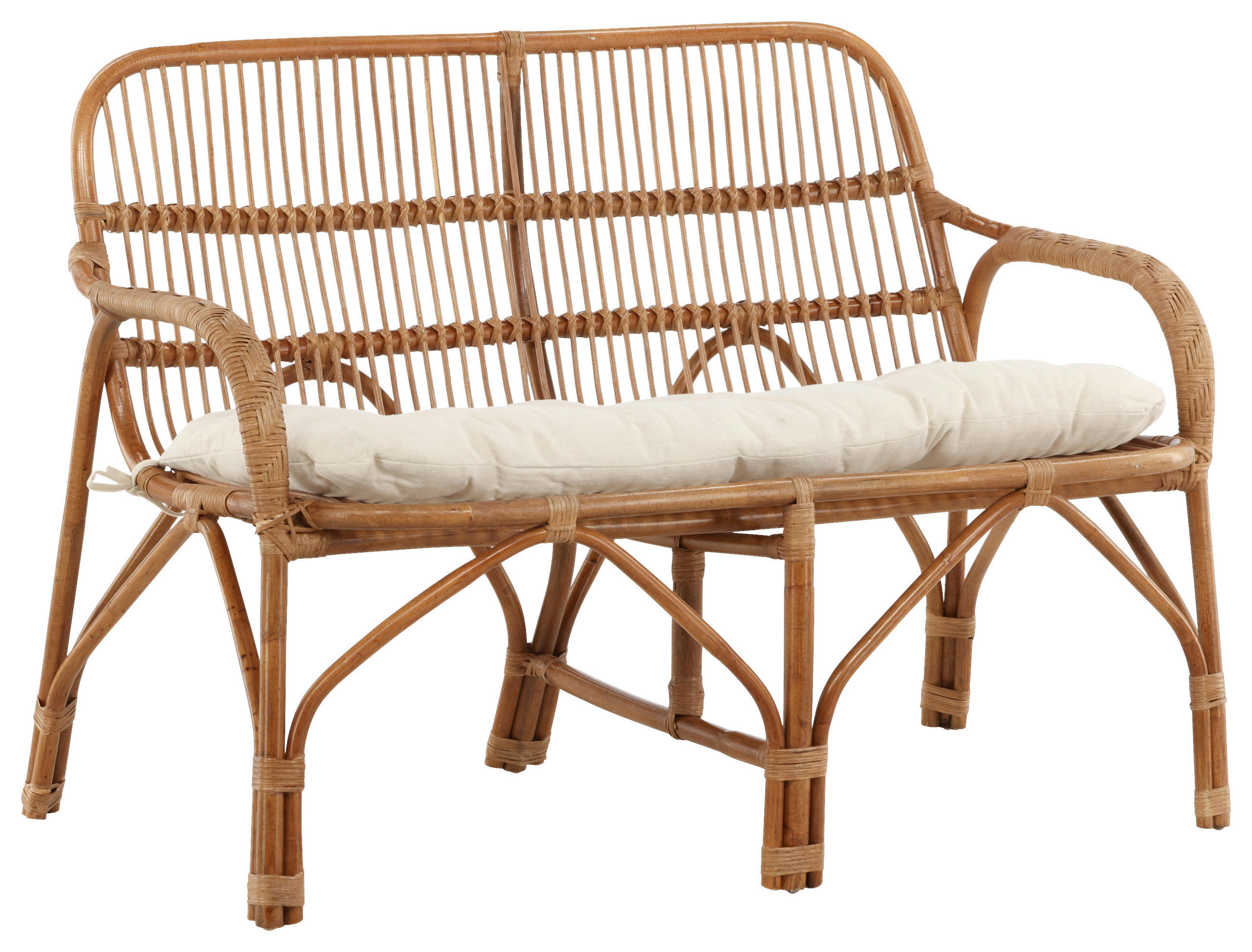 LOUNGESOFA 130/93/82 cm Rattan  - Weiß/Naturfarben, KONVENTIONELL, Holz (130/93/82cm) - Gardenson