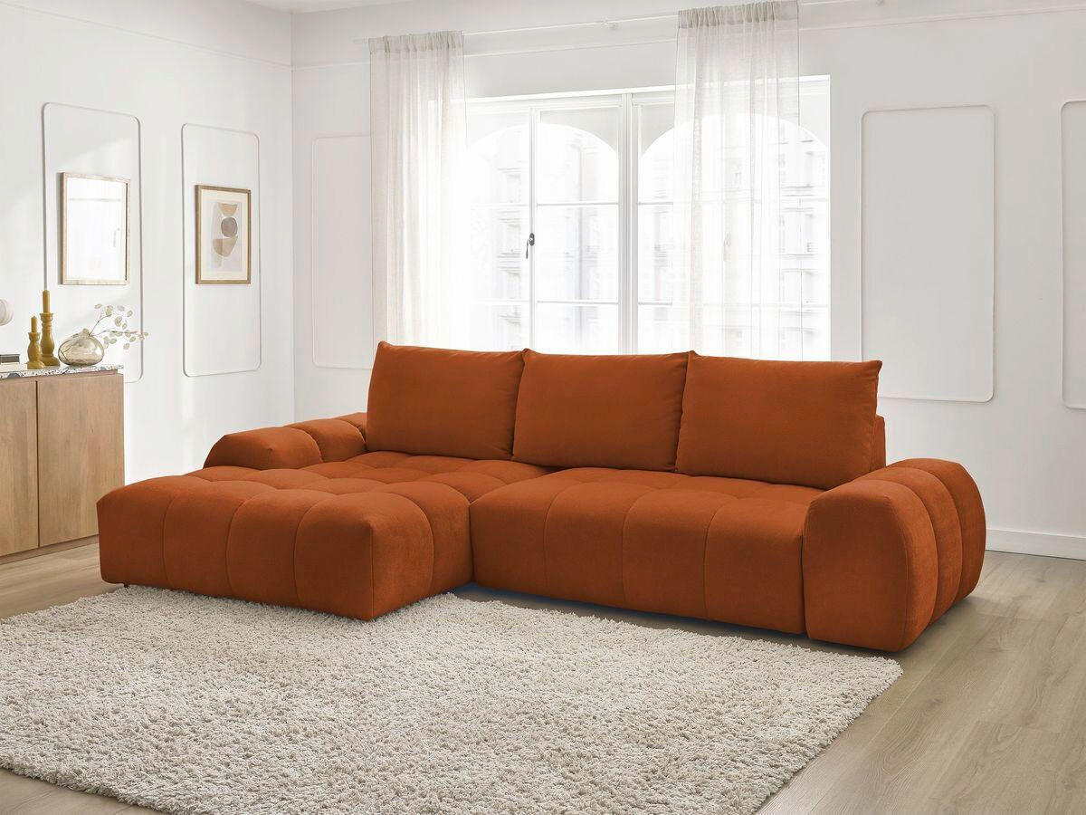 ECKSCHLAFSOFA EVEREST  mit Rücken echt, Armteil links, Armteil rechts Struktur Orange  - Schwarz/Orange, MODERN, Kunststoff/Textil (180/318cm) - Livetastic