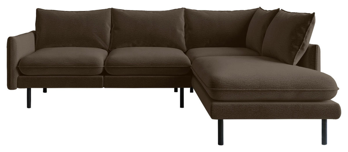 ECKSOFA in Flachgewebe Braun  - Edelstahlfarben/Braun, Design, Textil/Metall (267/204cm) - Livetastic