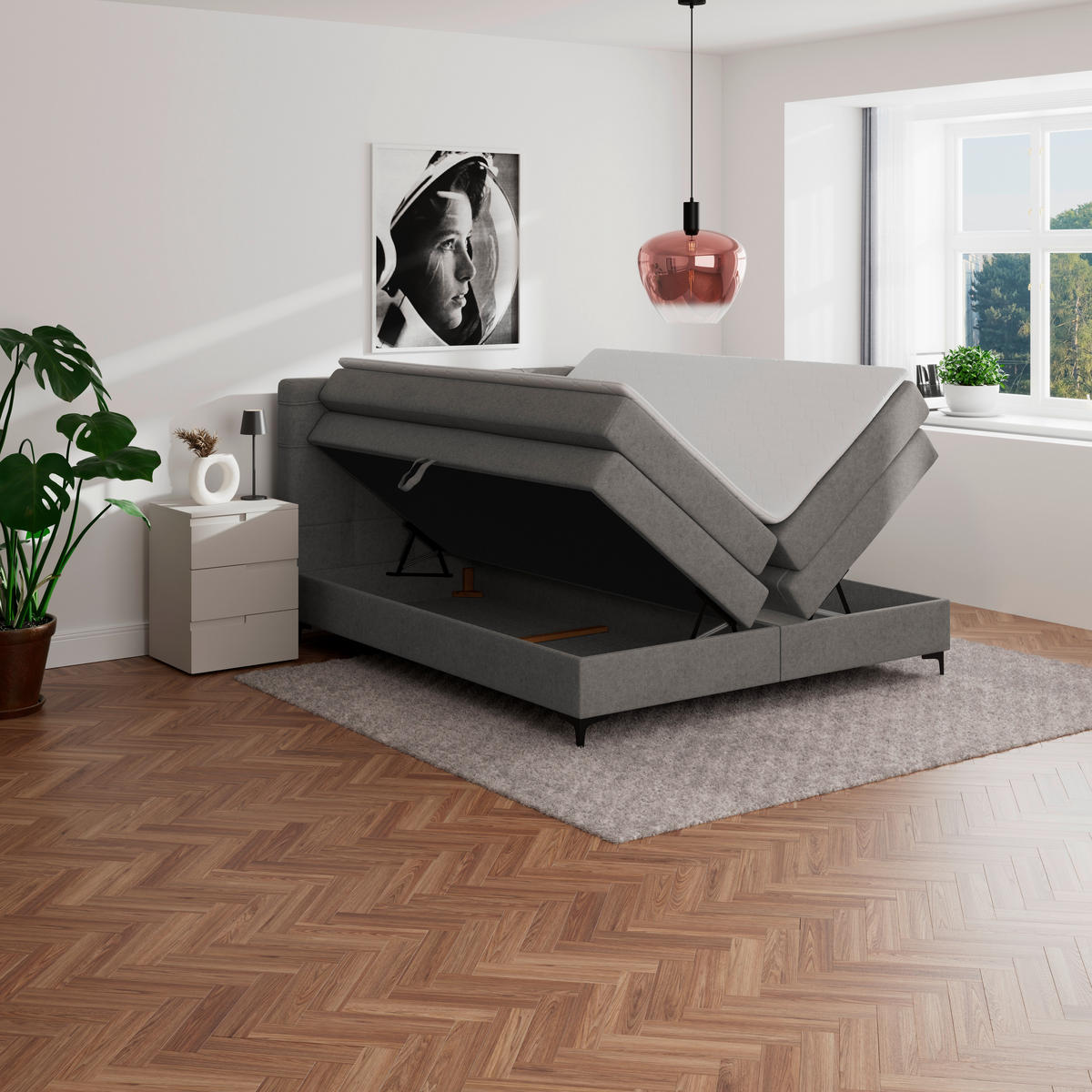 BOXSPRINGBETT 160/200 cm,  in Taupe, H3 = fest  - Taupe/Schwarz, KONVENTIONELL, Kunststoff/Textil (160/200cm)