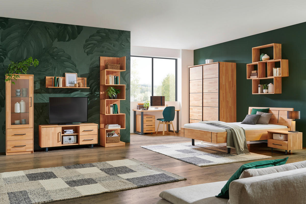 BETT 140/200 cm  Anthrazit, Buchefarben   - Anthrazit/Buchefarben, Natur, Holz/Metall (140/200cm) - Linea Natura