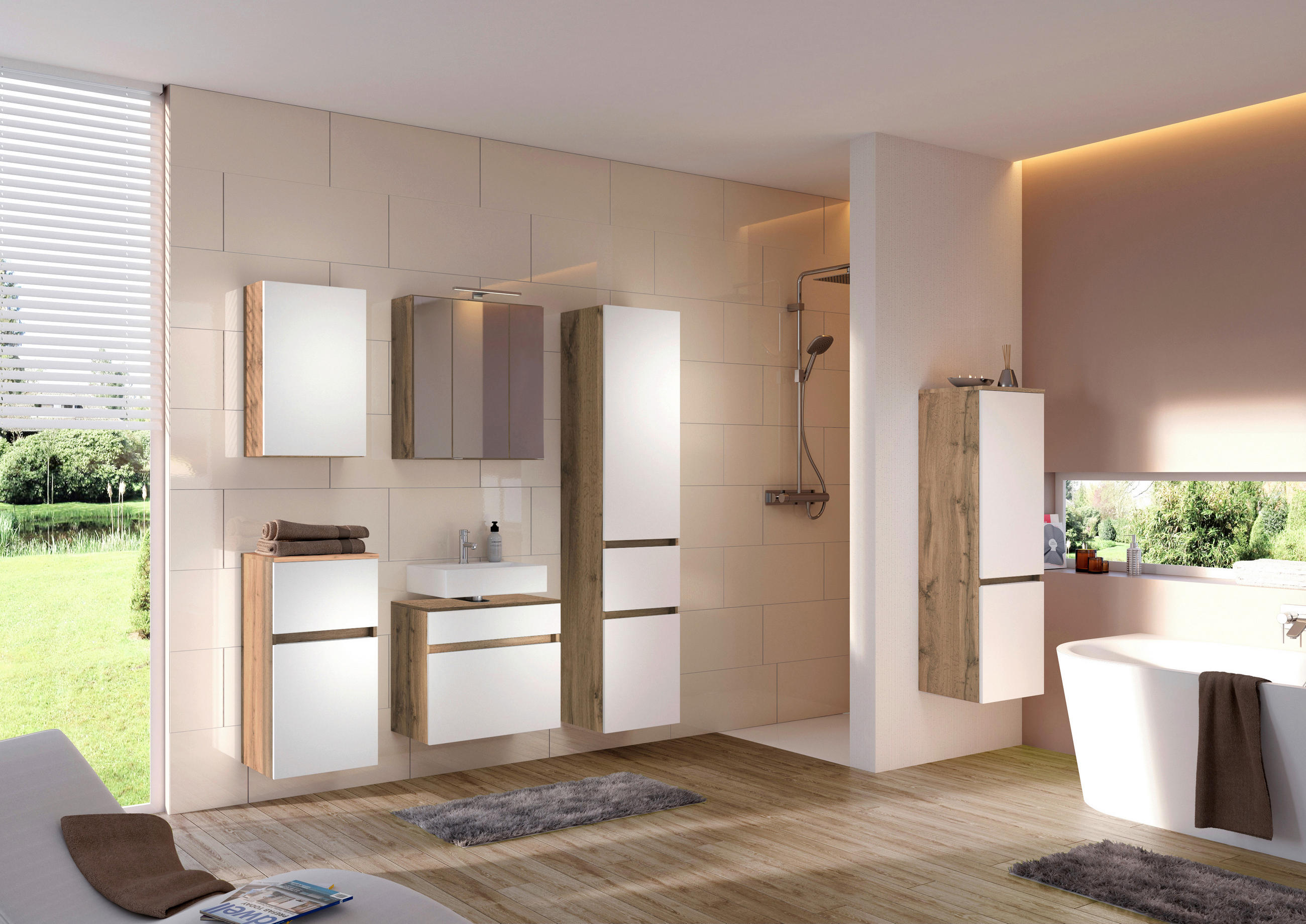 Thumbnail - Held Hängeschrank Lucca, Weiß, Eiche Wotan, Holzwerkstoff, 2 Fächer, 40x64x20 cm, Made in Germany, hängend, Typenauswahl...