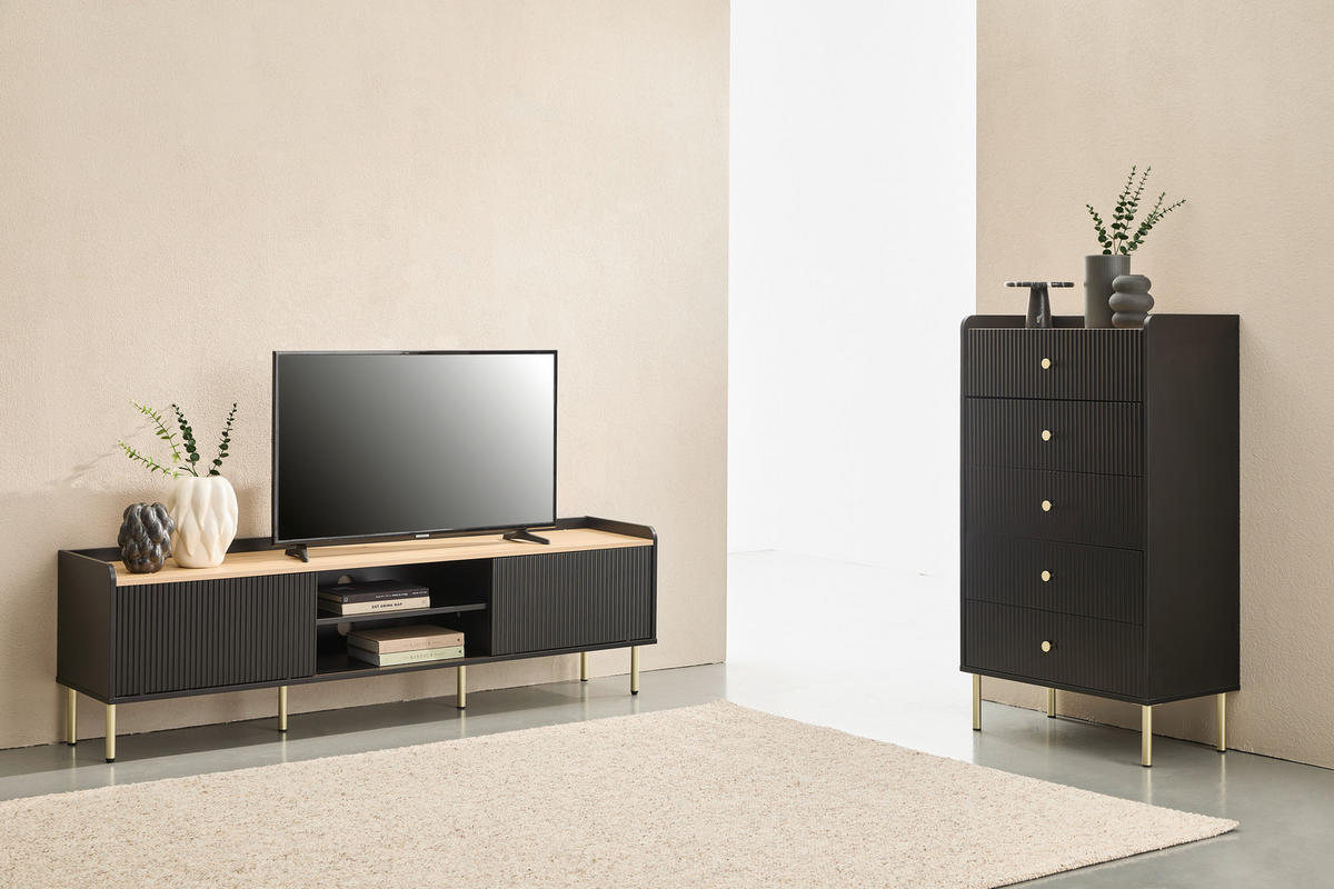 BYRÅ 70/121,6/40 cm  - svart/guldfärgad, Design, metall/trämaterial (70/121,6/40cm) - Xora