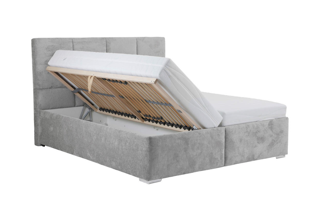 ČALÚNENÁ POSTEĽ, 180/200 cm, sivá - sivá/chrómová, Basics, drevo/textil (180/200cm) - Blanar