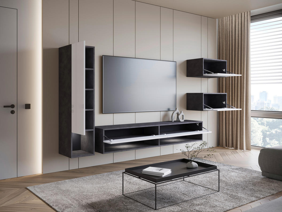 DNEVNI REGAL,  antracit, bela, visoki sijaj  - bela/visoki sijaj, Basics, leseni material (270/130/32,5cm) - P & B