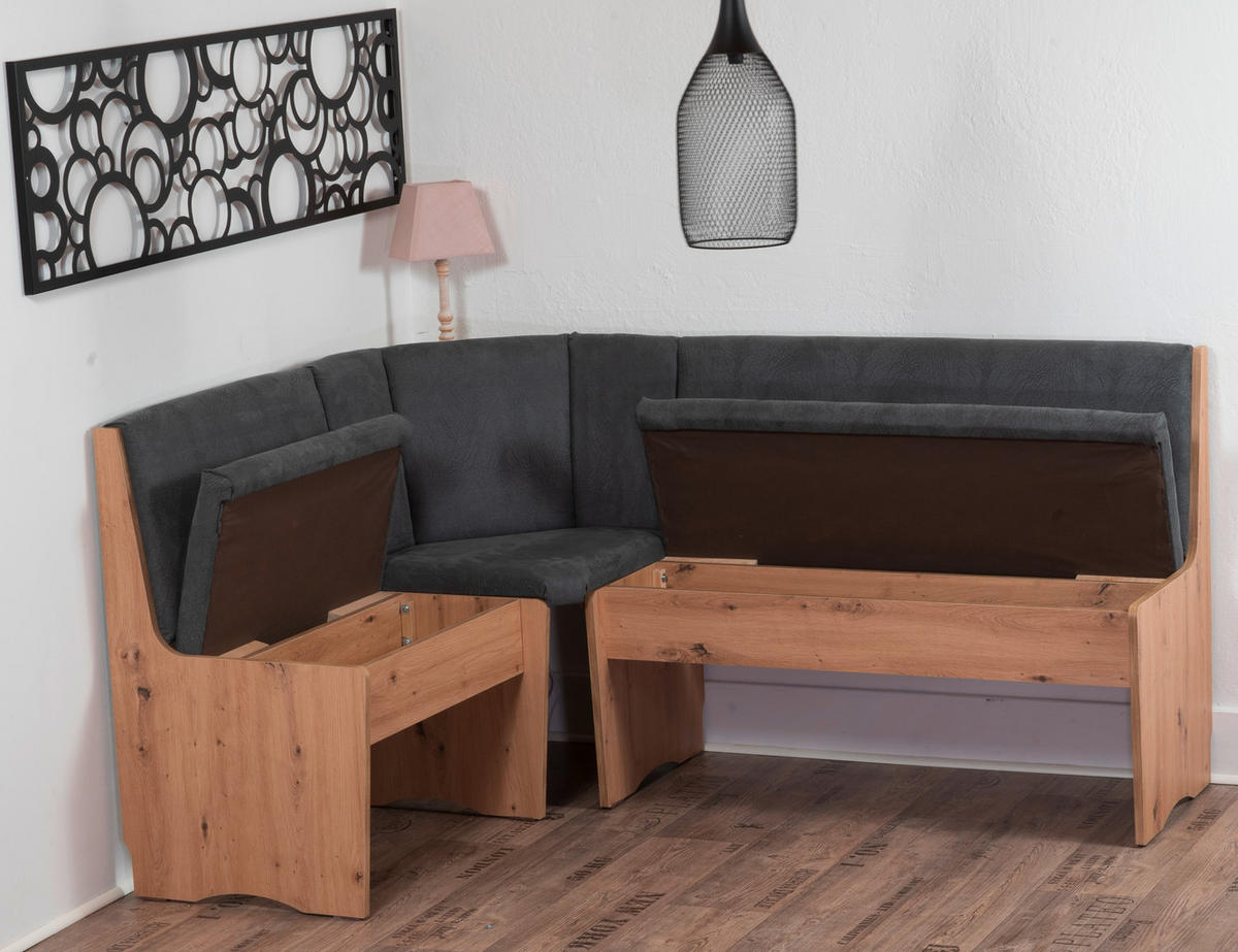 ECKBANKGRUPPE Mikrofaser Eiche Artisan, Grau  - Eiche Artisan/Grau, KONVENTIONELL, Holz/Textil (165/89/125cm) - MID.YOU