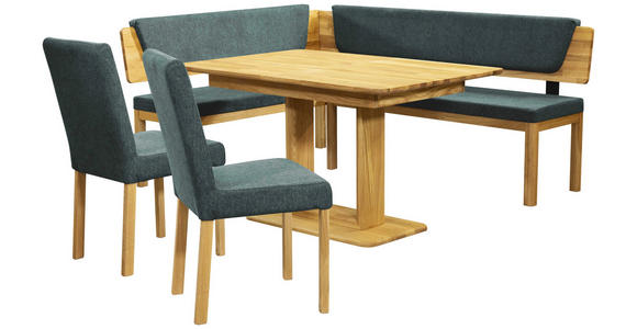 ECKBANK 155/195 cm Webstoff Türkis, Eichefarben Eiche vollmassiv   - Türkis/Eichefarben, KONVENTIONELL, Holz/Textil (155/195cm) - Linea Natura