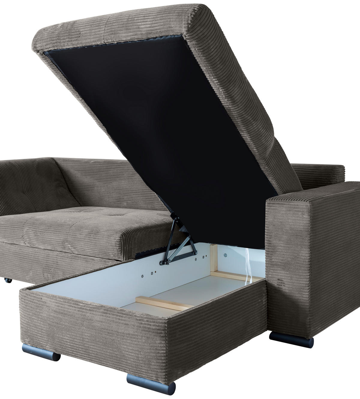 ECKSOFA Mokka Cord  - Schwarz/Mokka, KONVENTIONELL, Textil/Metall (258/168cm) - Carryhome