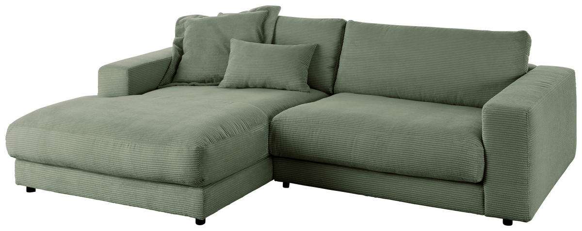 ECKSOFA in Cord Olivgrün  - Schwarz/Olivgrün, Design, Kunststoff/Textil (190/270cm) - Lomoco