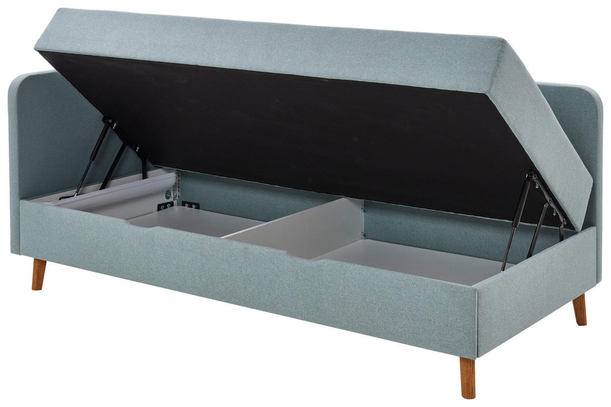 LIEGE Flachgewebe Hellblau  - Eichefarben/Hellblau, Design, Holz/Textil (120/200cm) - home24
