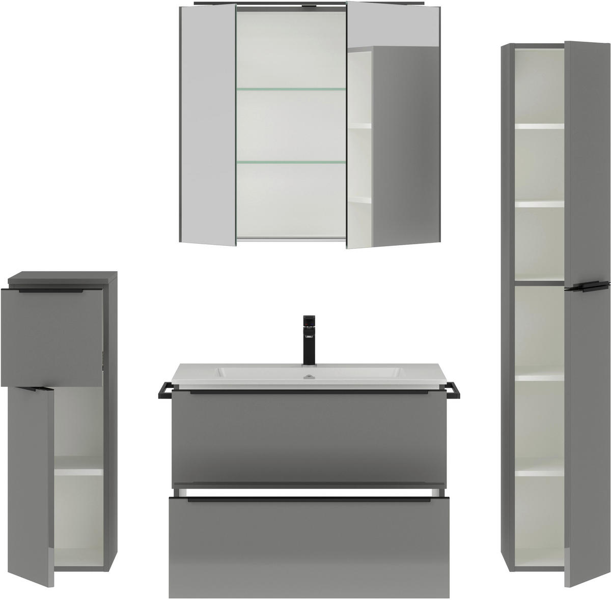 BADEZIMMER 5-teilig  in 141 cm  - Schieferfarben/Schwarz, MODERN, Holzwerkstoff/Stein (141cm) - Nobilia