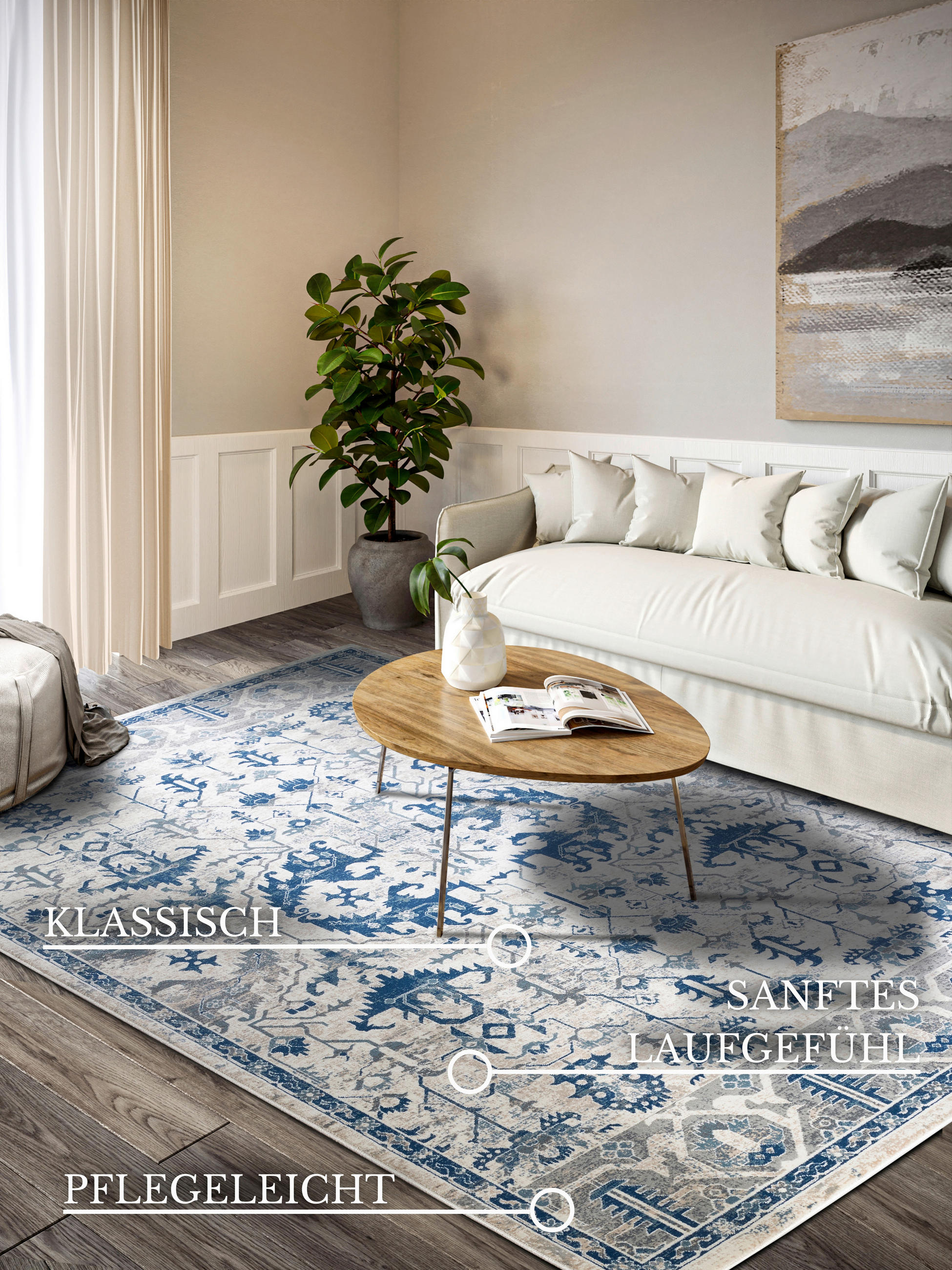 FLACHWEBETEPPICH 120/170 cm Kollektion 1869 Blau, Creme  - Blau/Creme, Design, Kunststoff/Textil (120/170cm) - Villeroy & Boch