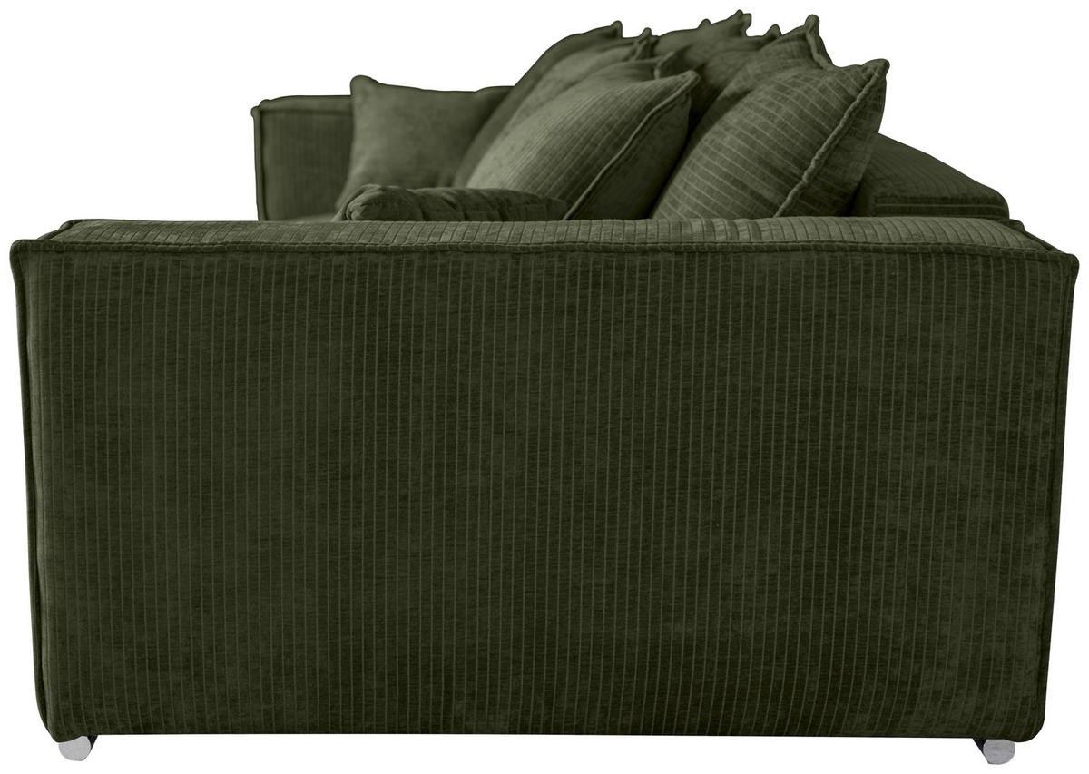 BIGSOFA Flachgewebe Dunkelgrün  - Chromfarben/Dunkelgrün, KONVENTIONELL, Textil/Metall (256/68/122cm) - Carryhome