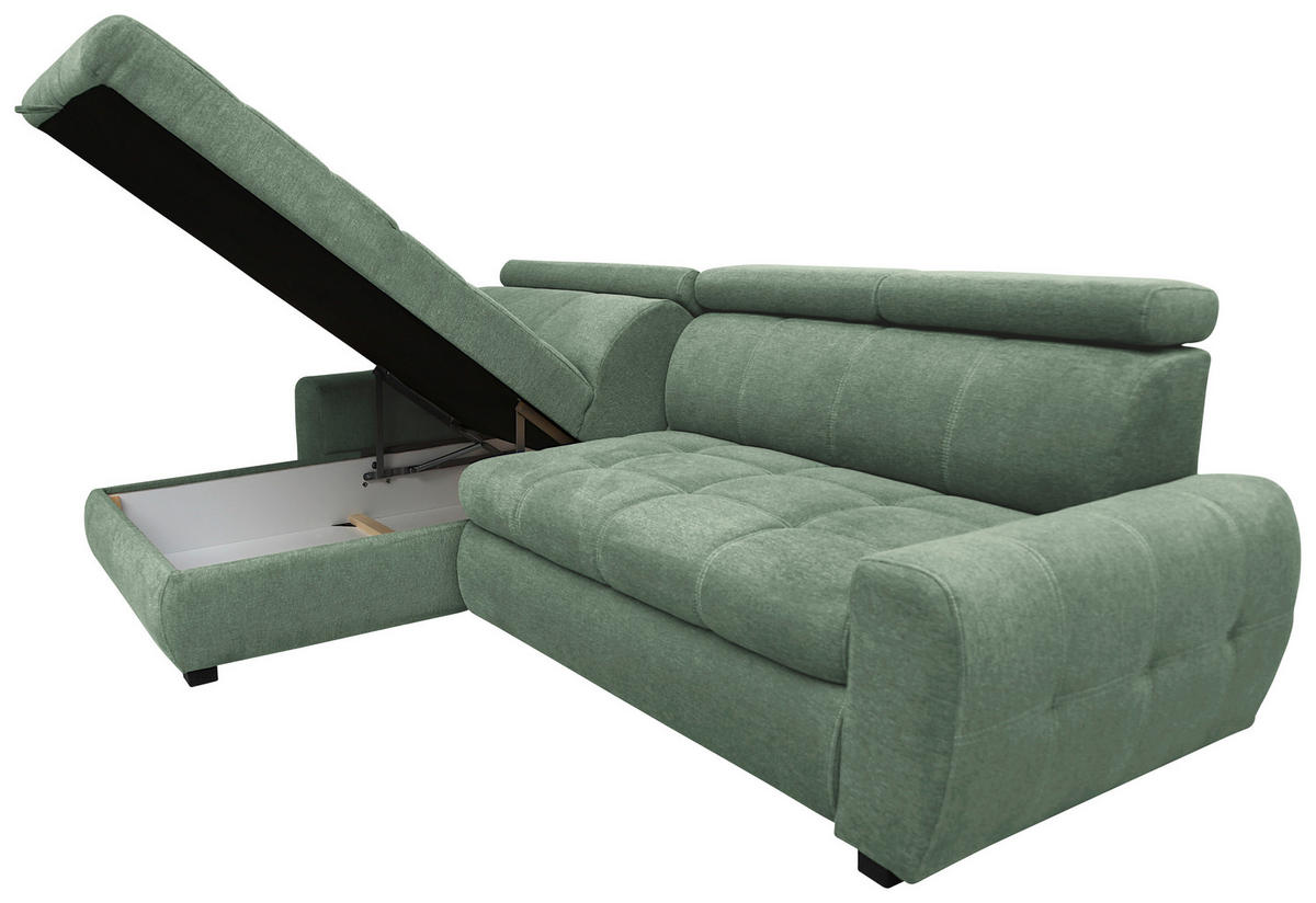 ECKSOFA in Webstoff Grün  - Weiss/Schwarz, Design, Kunststoff/Textil (276/173cm) - Stylife