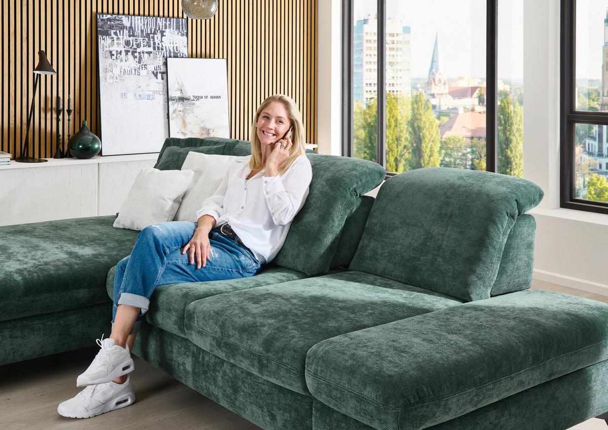 ECKSOFA Dunkelgrün Chenille  - Dunkelgrün/Schwarz, Design, Textil/Metall (198/288cm) - Beldomo Style