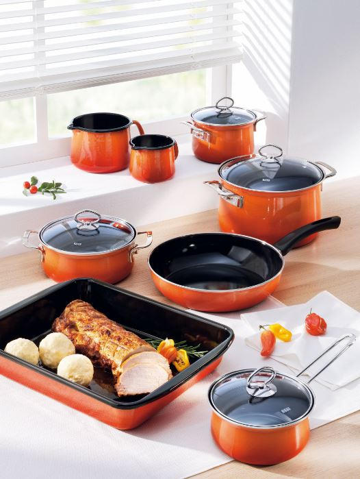 Kochtopfset 7 7-teilig  - Orange, Basics, Glas/Metall (48,5/28,5/24cm) - Riess