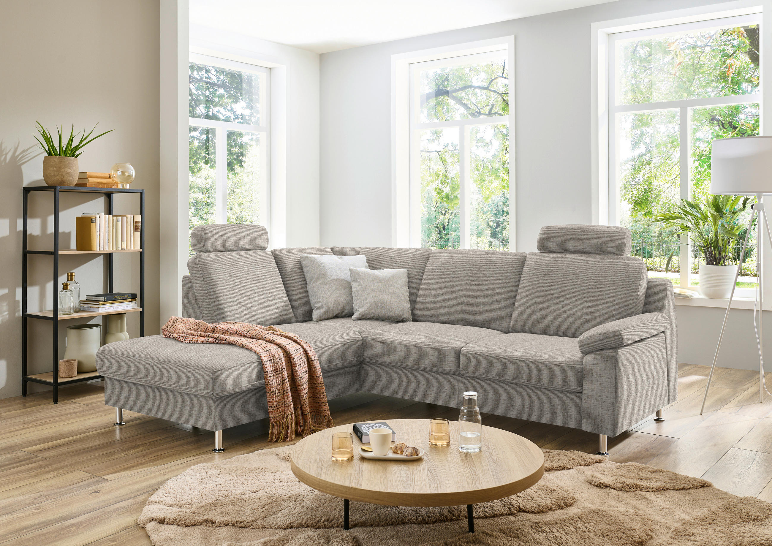 ECKSOFA in Webstoff Beige  - Beige/Alufarben, Konventionell, Textil/Metall (200/241cm) - Beldomo System