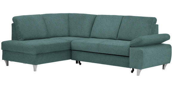 ECKSOFA in Flachgewebe Petrol  - Silberfarben/Petrol, KONVENTIONELL, Holz/Textil (186/255cm) - Cantus