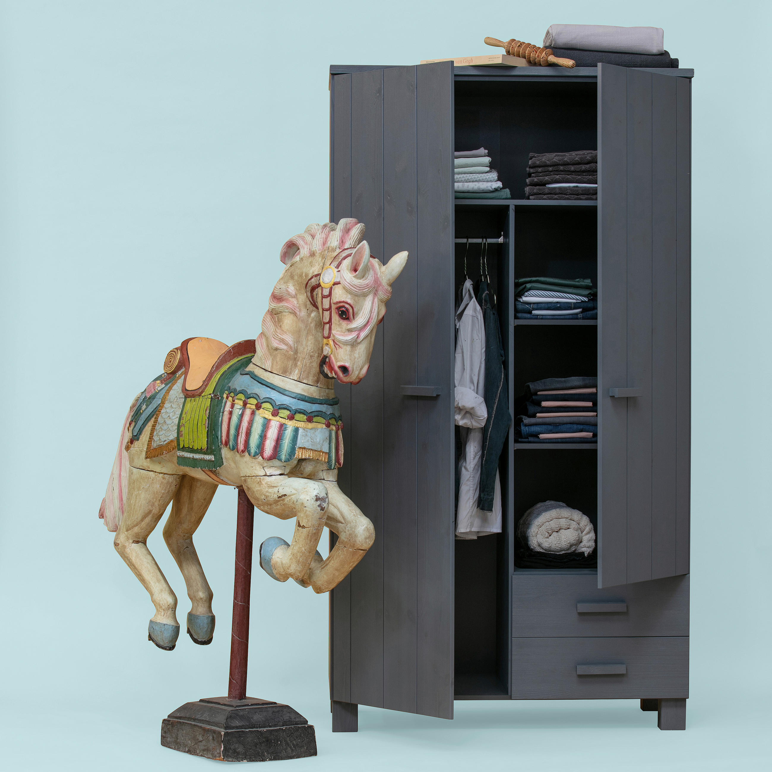 GARDEROBENSCHRANK Dennis in 111/202/55 cm - Dunkelgrau, Design, Holz/Holzwerkstoff (111/202/55cm) - Livetastic